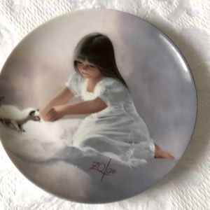 “Tender Beginning” Girl with Cat, decorative plate; by painter Donald Zolan